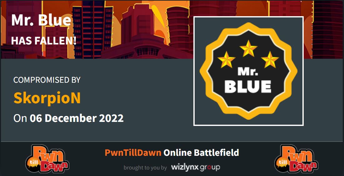 Featured image of post Mr.Blue PwnTillDawn Writeup